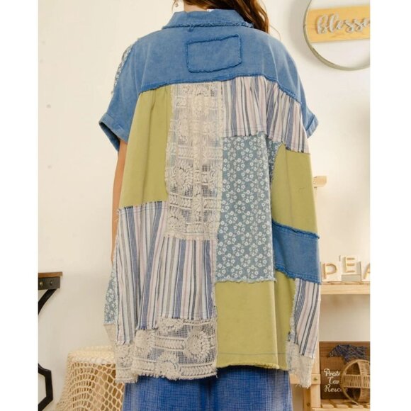 Bluevelvet Patchwork Poncho Top size M/ L Artsy Hippie Lagenlook Boho Peasant - Picture 13 of 16